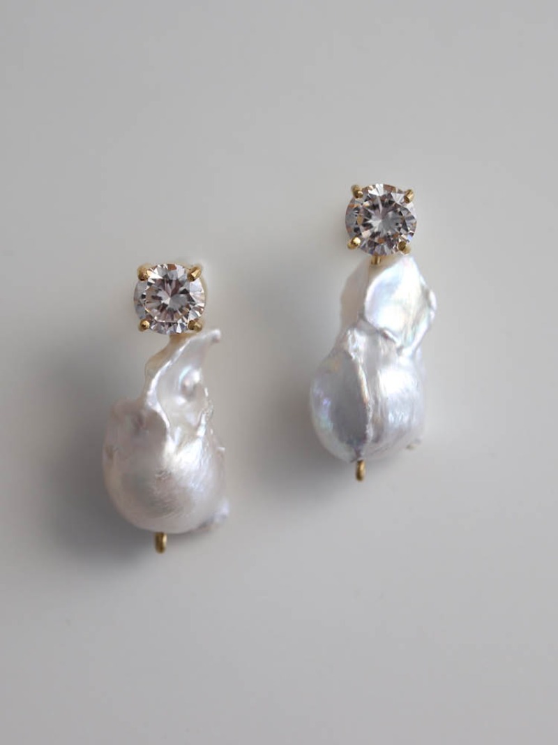 Baroque Pearl Zirconia Set Earrings - Brilliant Clear