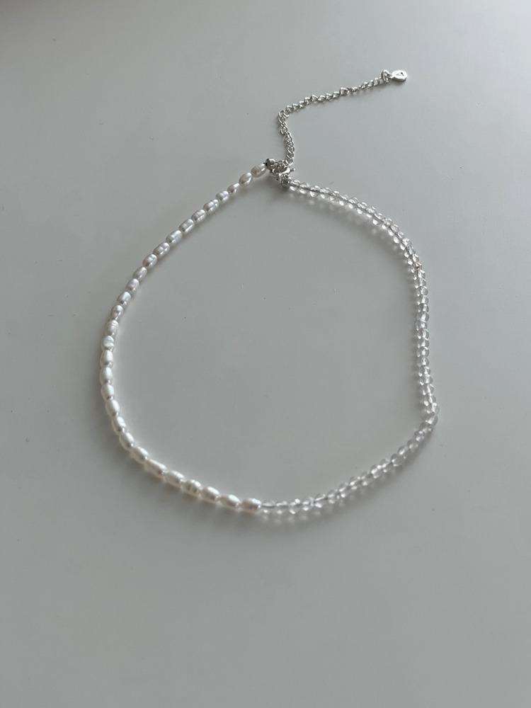 Half Pearl &amp; Rose Quartz Necklace